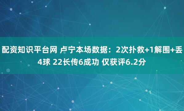 配资知识平台网 卢宁本场数据：2次扑救+1解围+丢4球 22长传6成功 仅获评6.2分